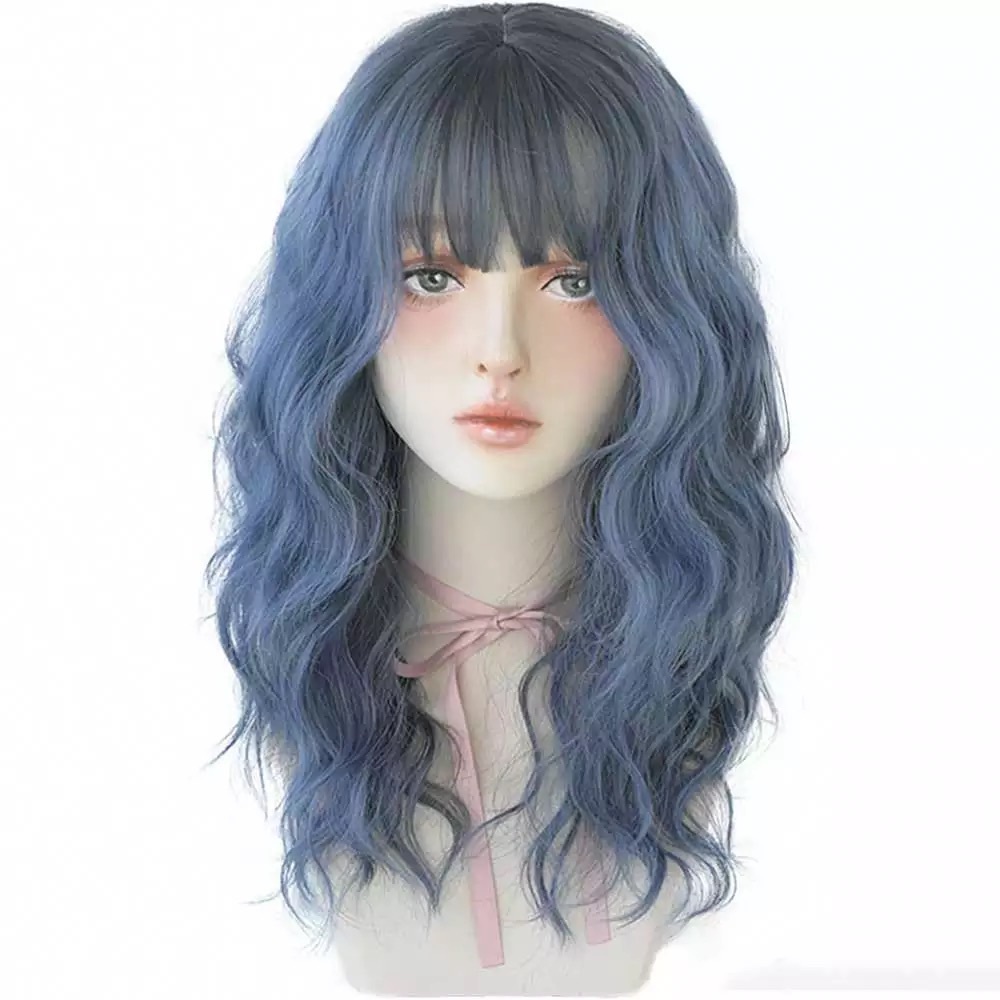 Korean 21 Inch Chic Fluffy Curly Wavy Wig with Bang, Natural Heat-Resistant Wigs